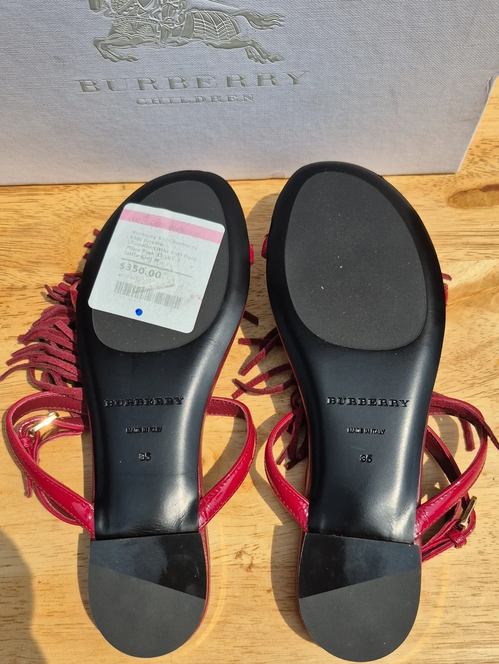 Burberry Justine Size 35 (girls 3) Dark Plum Pink Suede Sandals - New